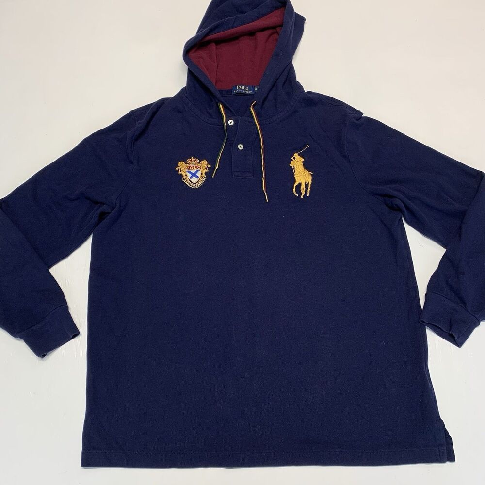 Polo Ralph Lauren Men's Small Blue Big Pony Embroidered Henley Hoodie XL